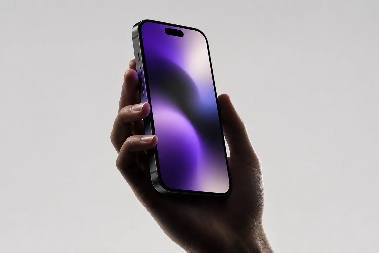 Concept image of a hand-held device with a blurred purple gradient