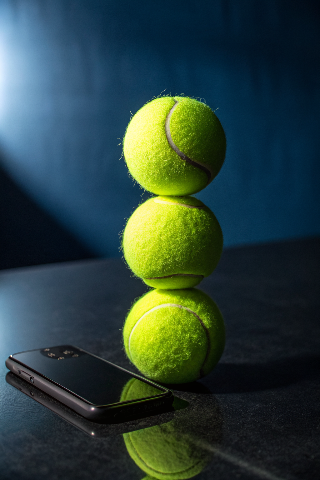 Three stacked neon green spheres on dark reflective surface suggesting organized planning