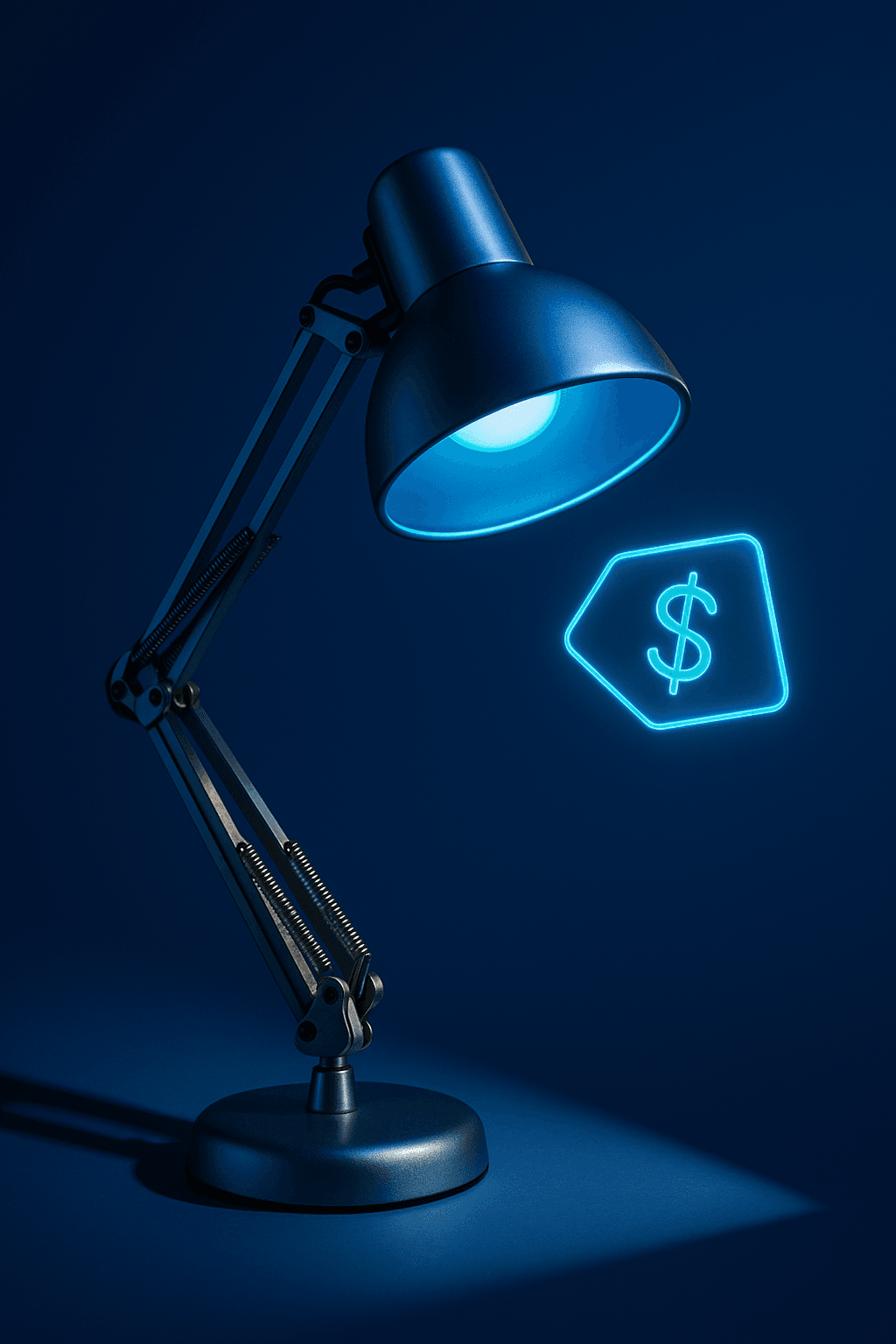Modern desk lamp on blue background for AI competitive analysis