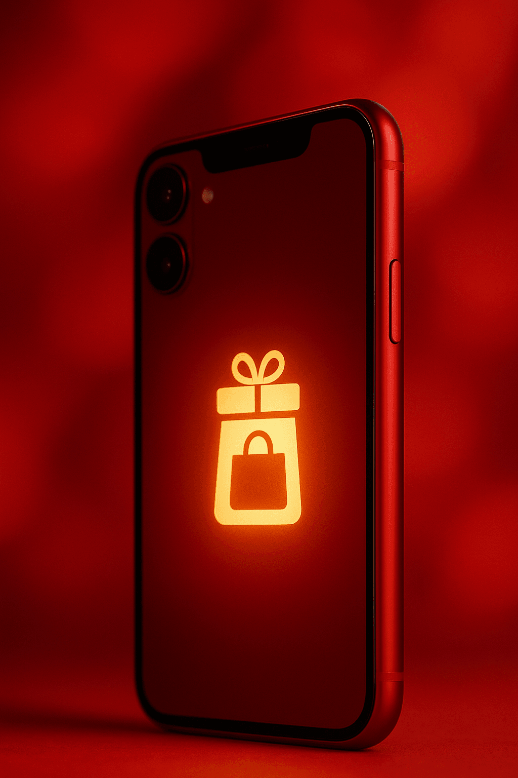 Red smartphone on abstract background for gift finder guide